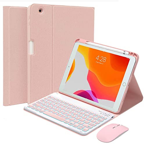 QYiiD iPad Pro 11 fodral med belyst tangentbord 2022, ipad Air 5/ipad Air 4, magnetiskt trådlöst QWERTY-tangentbords-mus-set med pennhållare för iPad Pro 11 (4./3./2./1 gen), Rosa