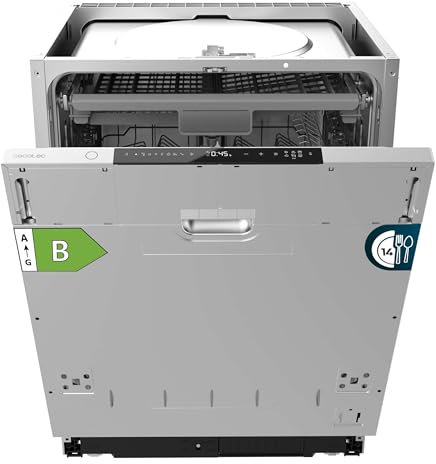 Cecotec Lave-vaisselle Intégrable 60cm Bolero Aguazero 8001 Full BI B. 14 couverts, 8 programmes, Basse consommation, Moteur Inverter Plus, 3ème panier, Contrôle tactile, O2 Dry, Filtre antibactérien