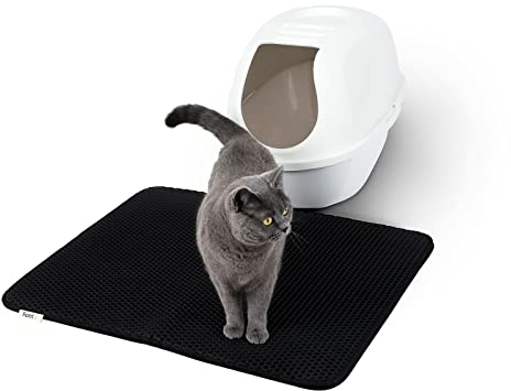 lionto Katzenstreumatte für Katzentoilette mit Anti-Rutsch-Beschichtung, 76x61x1,3 cm, Katzenklomatte wasserdicht & leicht zu reinigen, effektive Aufnahme von Katzenstreu im Bienenwabendesign, schwarz