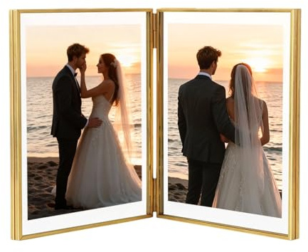 Cornice Portafoto Vetro, Cornice Foto Vetro Oro, Cornice Portafoto Metallo, Cornici Foto Doppie, Portafoto Pieghevole, per Foto, Arte, Foglie Secche, Poster, Certificato, Display da Tavolo,20.3*15.2CM