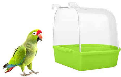 MEISH Bird Bath Tub Pet Bird Bath Box with Hooks Bird Cage Hanging Bathtub Bird Cage Accessory Supplies for Parrot Canary Budgies (Green)