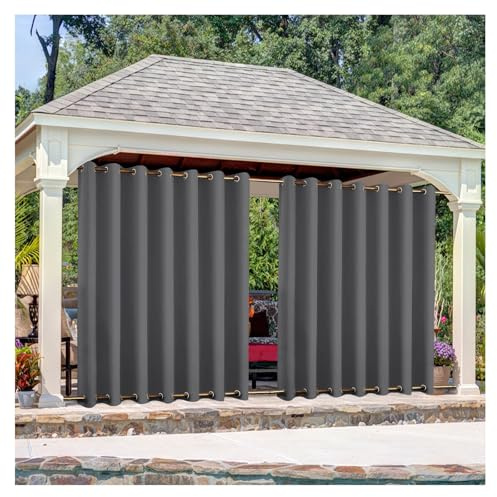 Mewkew Rideau Extérieur Imperméable avec œillets Haut et Bas L262×H182cm Coupe Vent Protection UV Isolation Thermique Rideau pour Facade Avant de Pergola Cabana Porche Jardin Patio