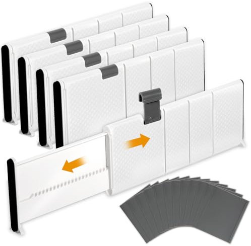 ZPQAODI Divisori per Cassetti 4 Pezzi Con 12 Inserti, Organizer Regolabile per Cucina, Scrivania, Ufficio, Bagno