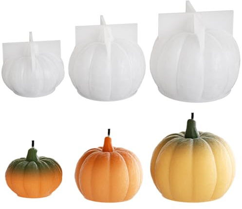 Junhui 3 st ljus med pumpa silikonformar, 3D halloween ljusformar silikon, halloween gör-det-själv pumpa silikonformar, ljusform för doftljus, handgjord tvål, hantverk