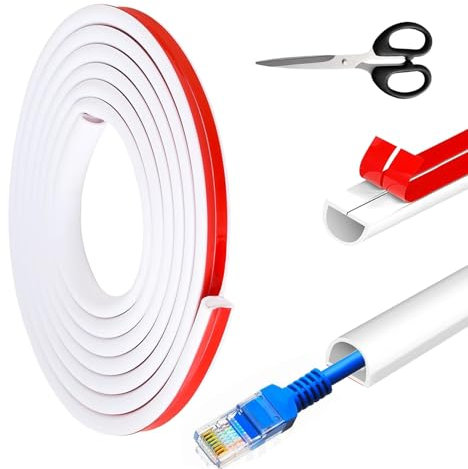 UBERMing 3M Mini Canaleta Cables Blanca, Canaletas para Cables Autoadhesiva Cubierta de Cable Semicircular, Canal de Cable Flexible Adhesivo con 1 Tijeras para Hogar Oficina Almacén, 15 mm x 10 mm