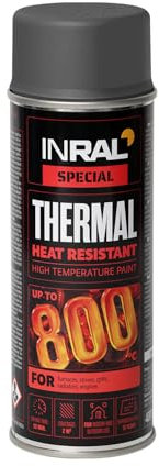 INRAL Barniz resistente al calor gris – Escape gris mate para superficies metálicas – Pintura duradera resistente al calor – 400 ml de pintura de secado rápido mate para hornos DIY