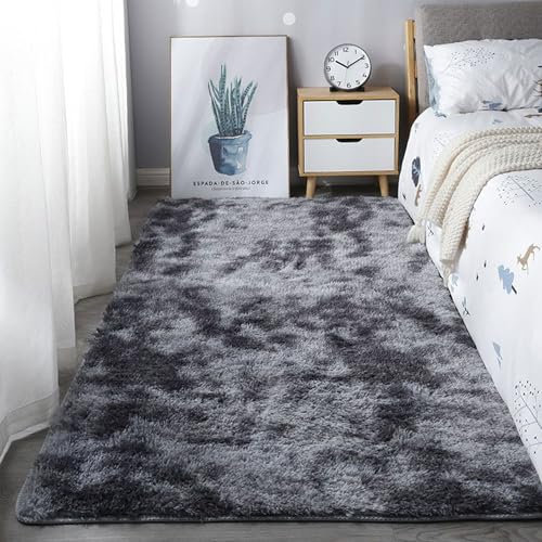 GOUSUN Hochflor Teppich 300 x 400 cm rutschfeste Rückseite Teppich für Büro Anti-Rutsch Unterseite Waschbarer Teppich für Kinderzimmer, Dunkelgrau