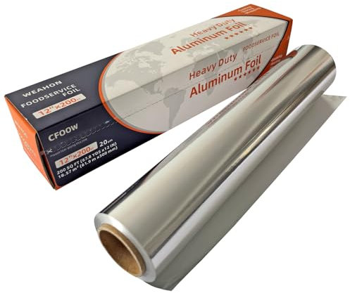 Papier Aluminium Alimentaire Épais Pour Cuisson, 30cm x 60m, Épaisseur de 20 Microns, pour Friteuse à Air, Four et Barbecue, Feuille Aluminium Cuisine Professionnelle, Avec Coupe-Dents Intégré