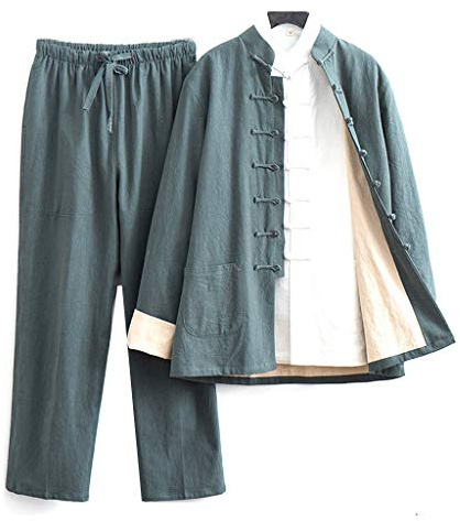 Lockere Tai-Chi-Uniform für Herren, Kung-Fu-Kleidung, langärmelige traditionelle chinesische Kleidung, Tranz-Anzug in Übergröße, Hanfu, einschließlich Hemden, Hosen und Jacken, Kampfsport, Grün, 8XL