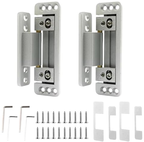 Verdeckte Türscharniere, 2 Stück Verstellbares Türscharniere Zinklegierung Scharniere Schwerlast Ultradünne Versteckte Scharnier Last 60KG für Geheime Türen Eingangstüren Falttüren (Silber)