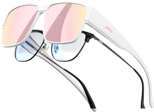ATTCL polariserade solglasögon som passar över glasögon män kvinnor UV400-körning, T991-c7-vit-rosa/speglad, Large