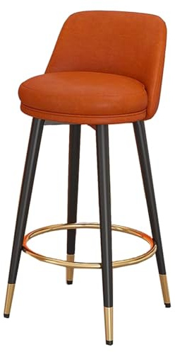 GIZNXBA Taburetes De Bar Giratorios con Respaldo Y Reposapiés Sillas De Bar Altas De Cuero con Rotación De 360° para Islas De Cocina, Restaurantes, Bistros, Cafeterías Y Patios(Orange,75cm)