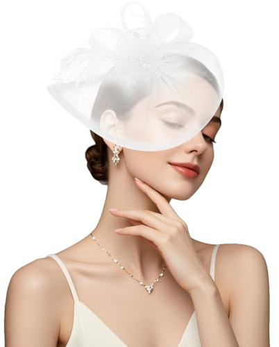 VLYX Cappello Fascinator - Accessorio per Tea Party e Cocktail, Classico Cappello Vintage Stile Pillbox per Ragazze e Donne (Bianco)