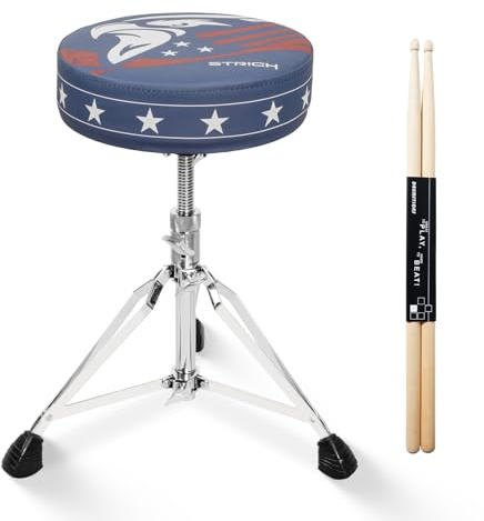 STRICH Tabouret de Batterie, siège rembourré réglable en Hauteur, Chaise de Batterie pivotante Robuste, Design Moderne, Tabouret rembourré à Double Renfort avec Baguettes de Batterie, SDB-20P, Bleu