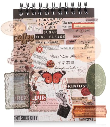 Pre-Cut Vintage Sticker Book, 50 Sheets Precut Stickers,Antiquarian Sticker Book, for Journaling, Scrapbooking, Junk Journal, Collage, and Paper Crafts