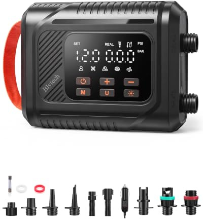 Blytech Gonfleur Paddle Électrique 20 PSI, Pompe Sup Haute Pression Portable avec Connecteur Voiture 12V DC, Gonfleur Paddle Board Double Étape avec Arrêt Automatique pour Kayak, Bateau, Tente,Noir
