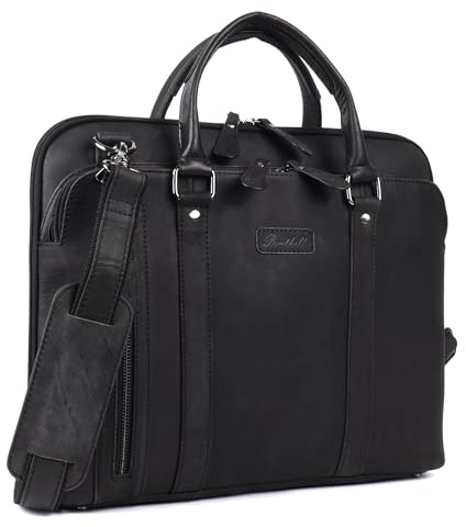 Benthill laptopväska äkta läder I läder axelväska för laptop I portfölj för notebook I dam och herr väska I notebookväska, Svart (H), Einheitsgröße