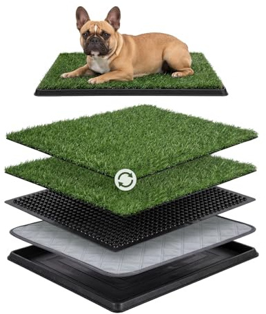 60 x 50CM Dog Toilet Tray With Artificial Grass & Washable Pee Pad, Dogs Litter Tray for Puppy Toilet Training, Reusable Dog Potty for Indoor & Outdoor Use