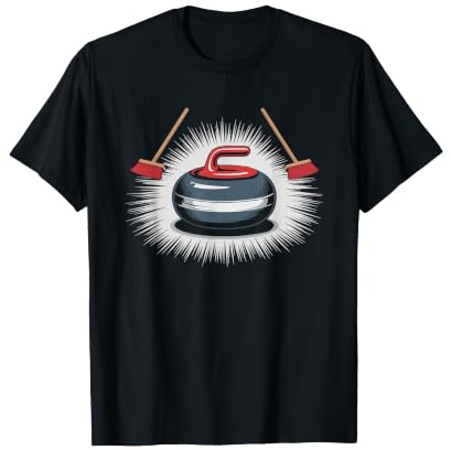 Funny Curling Player Mascot Animal Sweep Broom Cartoon Humor T-Shirt