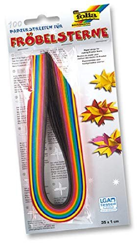 folia 1295 - Papierstreifen für MINI Fröbelsterne, 100 Streifen, 25 Sterne, Rainbow