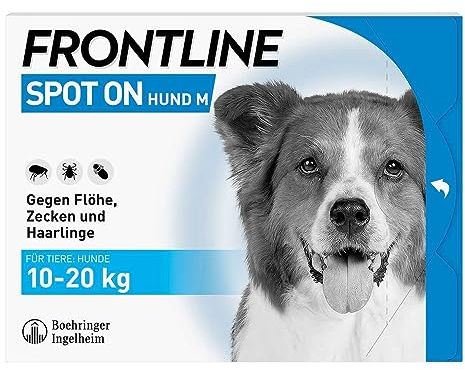 FRONTLINE Spot ON Hund M gegen Zecken, Flöhe & Haarlinge (10 bis 20 kg) - 6X Pipetten für bis zu 6 Monate Schutz - wasserfest