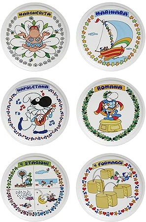 Excelsa Mordillo Set 6 Piatti Pizza, Diametro 31 cm, Porcellana, Multicolore