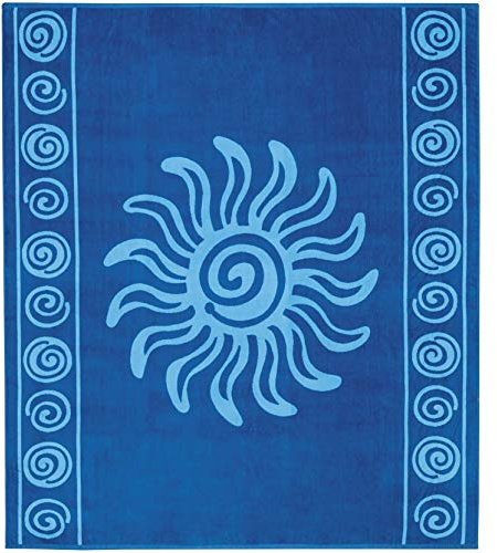 Delindo Lifestyle® Toalla de Playa Tropical Sol Azul XXL, 100% algodón, Hecho de algodón Egipcio, 180x200 cm Grandes