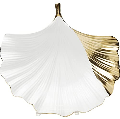 Kare Design Deko Schale Ginkgo Elegance Side, Weiß/Gold, Obstschale, Dekoschale, Tischdeko, Deko für Wohnzimmer, Esstisch, Sideboard, Porzellan, 6x28x28 cm (H/B/T)