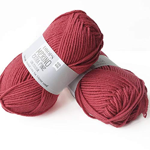 Superwash - Hilo de lana merino 100 % para tejer y ganchillo, 3 o ligero, DK, peso ligero peinado, Drops Merino extrafino, 51 g, 105 m por ovillo (32 rosa oscuro)