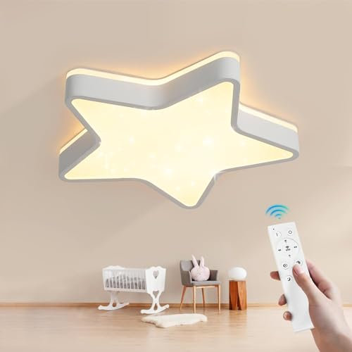 SUZNIU Lampara Techo Infantil Lampara de Techo Infantil Lamparas Techo Estrella 60cm 48W, 3000K-6000K Lamparas Techo Estrella Regulable con Control Remoto para habitacion, Dormitorio