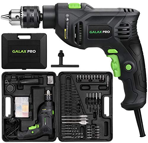 GALAX PRO 5Amp 1/2-inch Hammer Drill with 105pcs Accessories, Variable Speed 0-3000, Hammer and Drill 2 Functions in 1, 360°Rotating Handle, Depth Gauge, Carrying Case Included