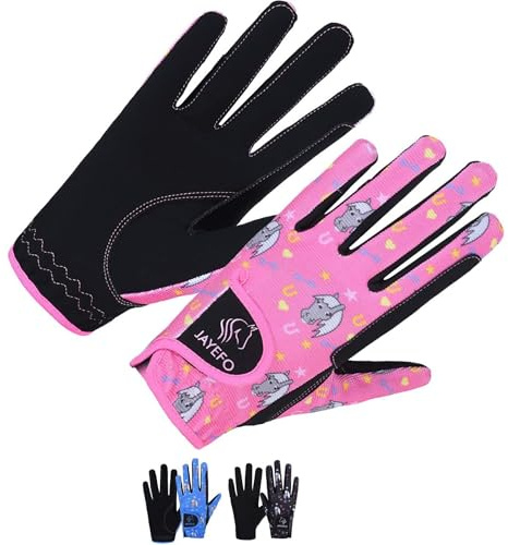 Jayefo Gants d'équitation pour Enfant, Noir/Rose, Age 12-14 Years
