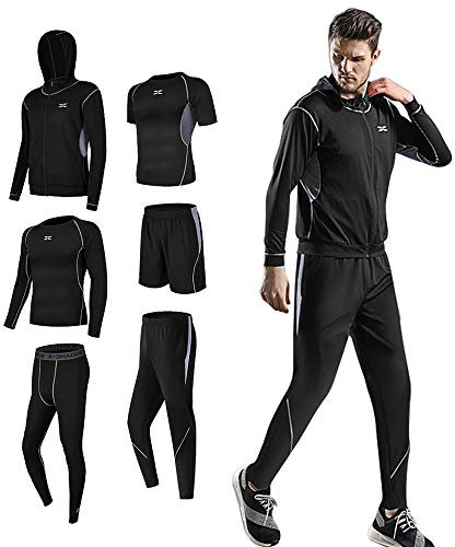 Superora 6 stück Fitness Bekleidungssets für Herren Workout-Kleidung Outfit Fitness Bekleidung Gym Outdoor,grau,L