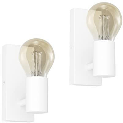Klighten 2 Pezzi Lampada da Parete E27 Vintage Orientabile, Applique Parete Industriale Retrò Interni in Metallo, Lampada a Muro per Cucina, Camera da Letto, Soggiorno, Bianco, Lampadina non Inclusa