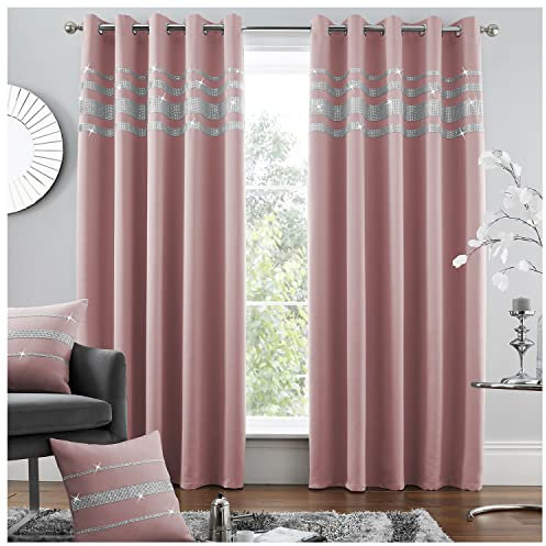 GC GAVENO CAVAILIA Diamante Kendal Blackout Curtains For Bedroom, Eyelet Thermal Insulated Door Curtain, Blush Pink, 66 x 54 Inch