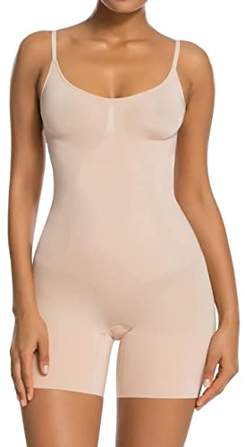 SHAPERX Bodies Moldeadores Mujer Body Reductora Adelgazante Shapewear Bodysuit Control de Abdomen Shaper Ropa Interior Bodysuit Posparto, UK-SZ6224-Beige-M