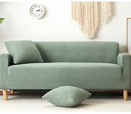 Surwin Housse de Canapé Extensible 1/2/3/4 Places Couleur Unie Stretch Revêtement de Canapé avec Accoudoirs Protecteur de Canapé Housse de Fauteuil (2 Places - 145-185cm,Vert cyprès)