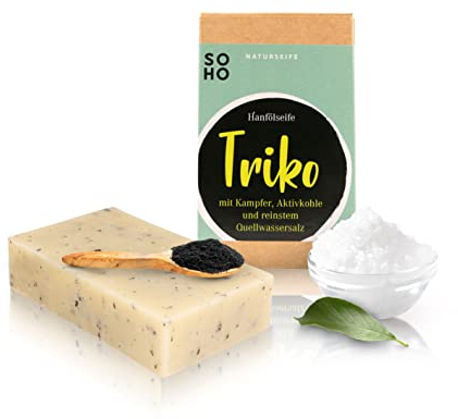 SOHO Naturkosmetik Gesichtsseife Triko mit Hanföl + Aktivkohle • Feste Seife mit Kampfer • Vegane Feste Gesichtsreinigung für Mischhaut