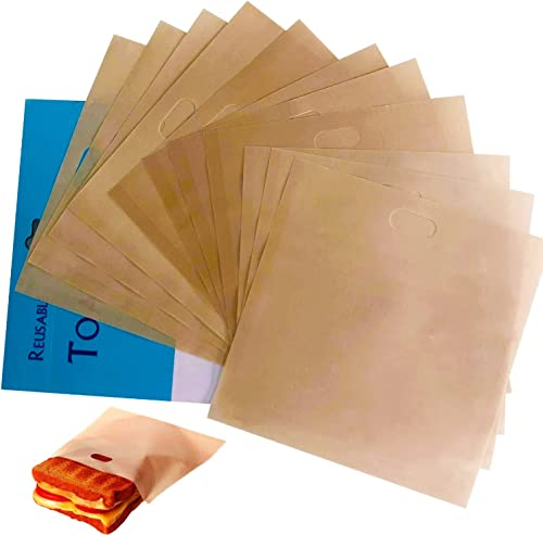 Akblaklsa Paquete de 12 bolsas reutilizables para tostadora, antiadherentes, lavables, tostadas, tostadas, tostadoras, parrillas, ideal para tostadas, sándwiches, panini