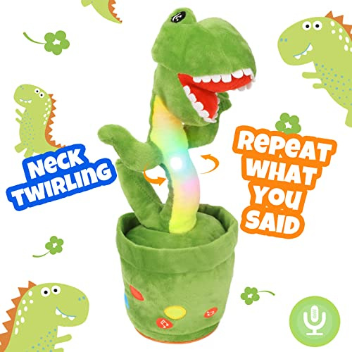 Hopearl Lysande Dansande Dinosaurieleksak Som Upprepar Vad Du Säger Talande T-Rex-Leksak Som Vickar På Sig, Sjunger, Härmar Och Lyser Upp Interaktiv Animerad Present, Grön, 33 cm