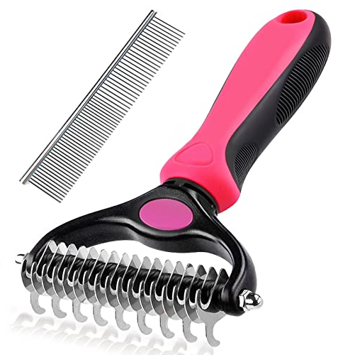 Nepfaivy Hundebürste Katzenbürste Langhaar Unterwolle - Unterfellbürste Entfilzungskamm für Hunde Katzen Doppelseitig, Fellbürste für Haustierpflege gegen Verfilzungen und Unterwolle (Rosa)