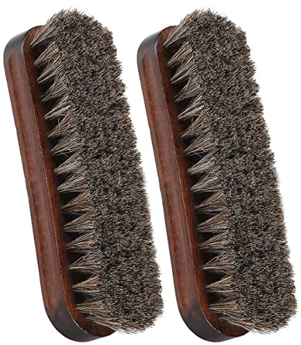 Horsehair Shoes Shine Brush, Soft Horse Hair Bristles Leather Clean & Care Brushes with Comfortable Grip for Shoes, Boots, Coats and Bags - 2 Pack