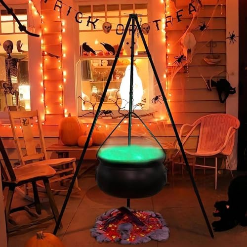 PW TOOLS Caldero De Brujas En Trípode, Decoración De Halloween De Caldero, Decoración De Caldero De Halloween, Decoración De Brujas De Tazón De Dulces De Halloween, Decoraci De Halloween
