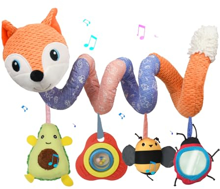 Coriver Kinderwagen Spielzeug, Spirale Auto Spielzeug Baby Rücksitz für Mobile Kinderwagen Kinderbett, Aktivität Spiral Plüsch Spielzeug, Baby Spielzeug für 0+ Monaten Jungen Mädchen (3. Orange)