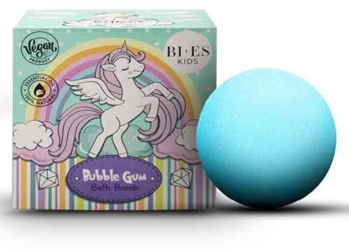Unicorn Fizzing Bath Bomb - Refreshing Bubble Gum Scent, Vegan & Natural with Essential Oils (165g) - Gentle, Safe and Fun Bath Time Treat for Adults and Children Aged 3+