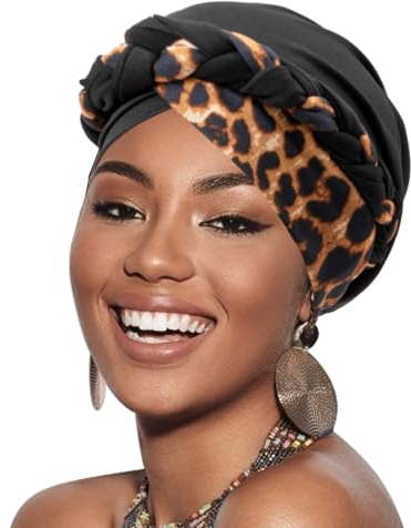 DRESHOW 1 Stück Afrikanischer Damen Turban Geflecht Kopfbedeckung Kopftücher Chemo Kappe Vorgebunden Beanie Mütze Kopfwickel Schlafmütze