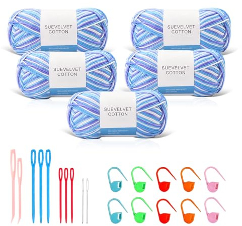 Maxee handstickgarn, 500 g (5 x 100 g) virkgarn, 8 trådar färgglatt färggradient garn för stickning, mjuk ull för virkning, flerfärgat garn för stickning virkning och pyssel