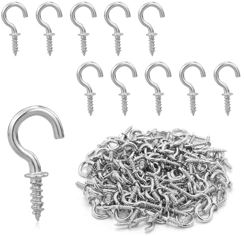 Lot de 100 crochets à vis M1.9 / 20 mm en acier inoxydable - Crochets nickelés à visser - Petits crochets de plafond - Crochets muraux - Vis à crochet - Crochets à gobelets - Crochets à œillets en