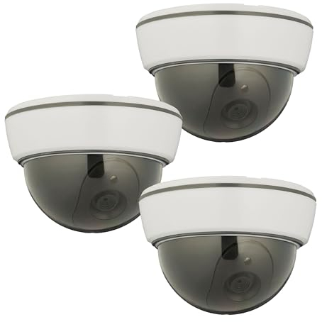 Relaxdays Kamera Attrappe, 3er Set, blinkende LED, innen & außen, batteriebetrieben, Überwachungskamera Dummy, weiß