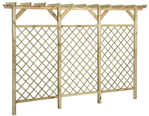 Kiefer Imprägniert Blumengitter, Pergola Rankgitter, Gitterzaun Pergola mit Pergola-Oberteil, Holz Rankhilfe, Gartenzaun Rankgitter Rankhilfe Blumenrankgitter Spalier Garten 300x50x200cm